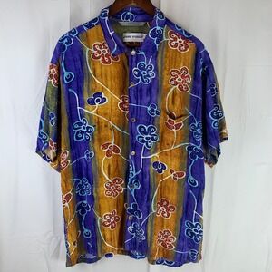 Jams World Button Down Shirt Mens XL Purple Yellow Floral Charms Made in Hawaii